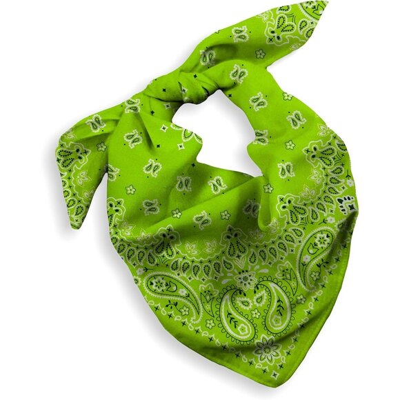 Women's Lime Green Cotton Bandana Large Cowgirl Handkerchief Headband Scarf - Picture 1 of 7
